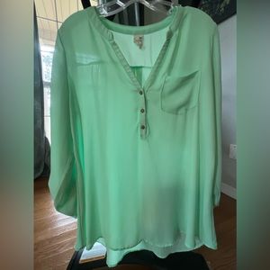 Pink Owl- Mint- Sheer Blouse